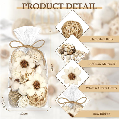 Riceshoot 2 Pack Decorative Balls Potpourri Bowl Filler Decor Natural Vase Bowl Filler Assorted Spherical Rattan Twigs Wicker Balls Cotton for Home Centerpiece(White)