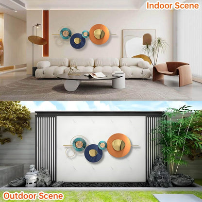 Metal Geometric Round Wall Art Abstract Metal Wall Decor for Living Room, 3D Modern Orange Circle Large Wall Art Circular Wall Decor Hanging Wall Sculptures Artwork for Outdoor Bedroom (Orange)