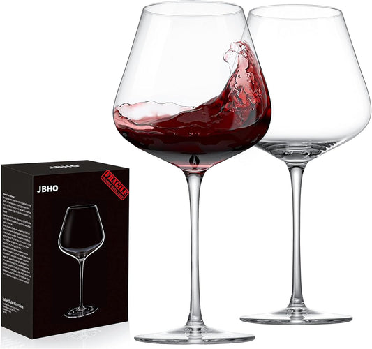 JBHO Hand Blown Italian Style Crystal Burgundy Wine Glasses - Lead-Free Premium Crystal Clear Glass
