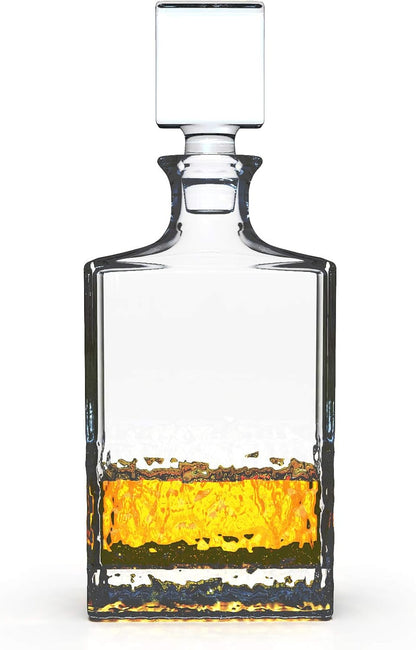 Glass Decanter with Airtight Geometric Stopper - Whiskey Decanter for Wine, Bourbon, Brandy, Liquor, Juice, Water, Mouthwash. Italian Lead-Free Glass (700ml/Crushed Ice)
