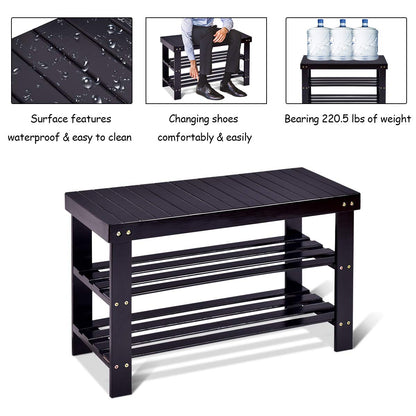 GOFLAME Shoe Bench Rack, 2-Tier Bamboo Seat Storage Shelf, Free Standing Shoe Storage Bench with