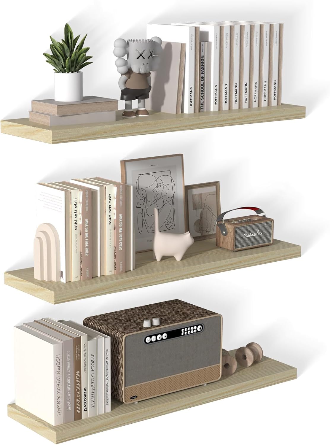 40 Inch Floating Shelf 3 Pack Large Floating Shelves for Wall No Drilling Accessories Included Deep Wall Shelves for Living Room Kitchen Farmhouse 40" W x 12" D x 1.2" Oak