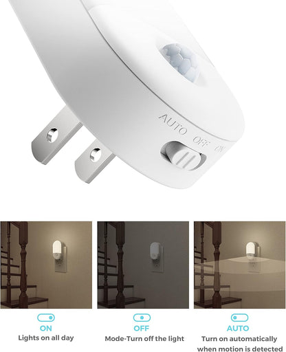 L LOHAS LED Motion Sensor Night Light Plug in, Motion Activated Night Light, 5000K Daylight White, Night Light Plug Into Wall, Adjustable Brightness, Night Light for Bathroom, Kids, Hallway, 4 Pack