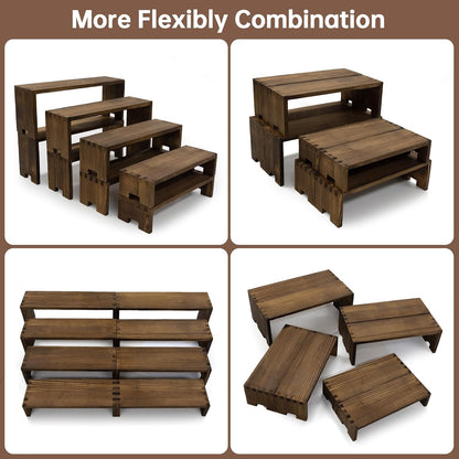 Large Display Wood Risers Wooden Stand 8 Tier Wood Racks Decorative Rectangular, 2 Set 8 Pieces Cupcake Stands Cologne Perfume Organizer Showcase Items(Brown)