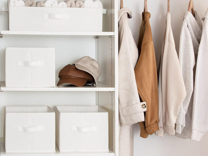 StorageWorks Storage Baskets for Shelves, Foldable Fabric Closet Storage Bins with Handles, Fabric Storage Bins Clothes Organizer, White, 3-Pack, Large