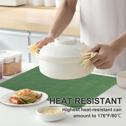 Vinyl Placemats Set of 4, PVC Woven Washable Non-Slip Table Mats, Heat Resistant Wrinkle Free Place Mats for Dining Table, Easy to Clean (4, Green)