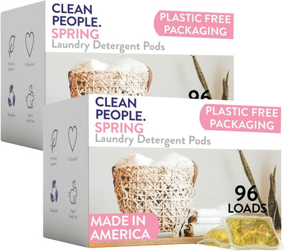 Clean People Laundry Detergent Pods - Recyclable Packaging, Hypoallergenic, Stain Fighting - Ultra Concentrated, Laundry Soap - Spring, 192 Pack