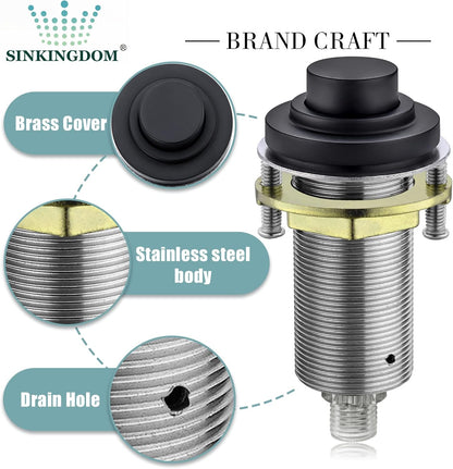 SinkTop Air Switch Kit (Long Full Brass Button) for Disposal, Dual Outlet, (Matte Black)