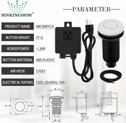 Garbage Disposal SinkTop Air Switch Kit,White with Long Button,Brass Made Cover,White