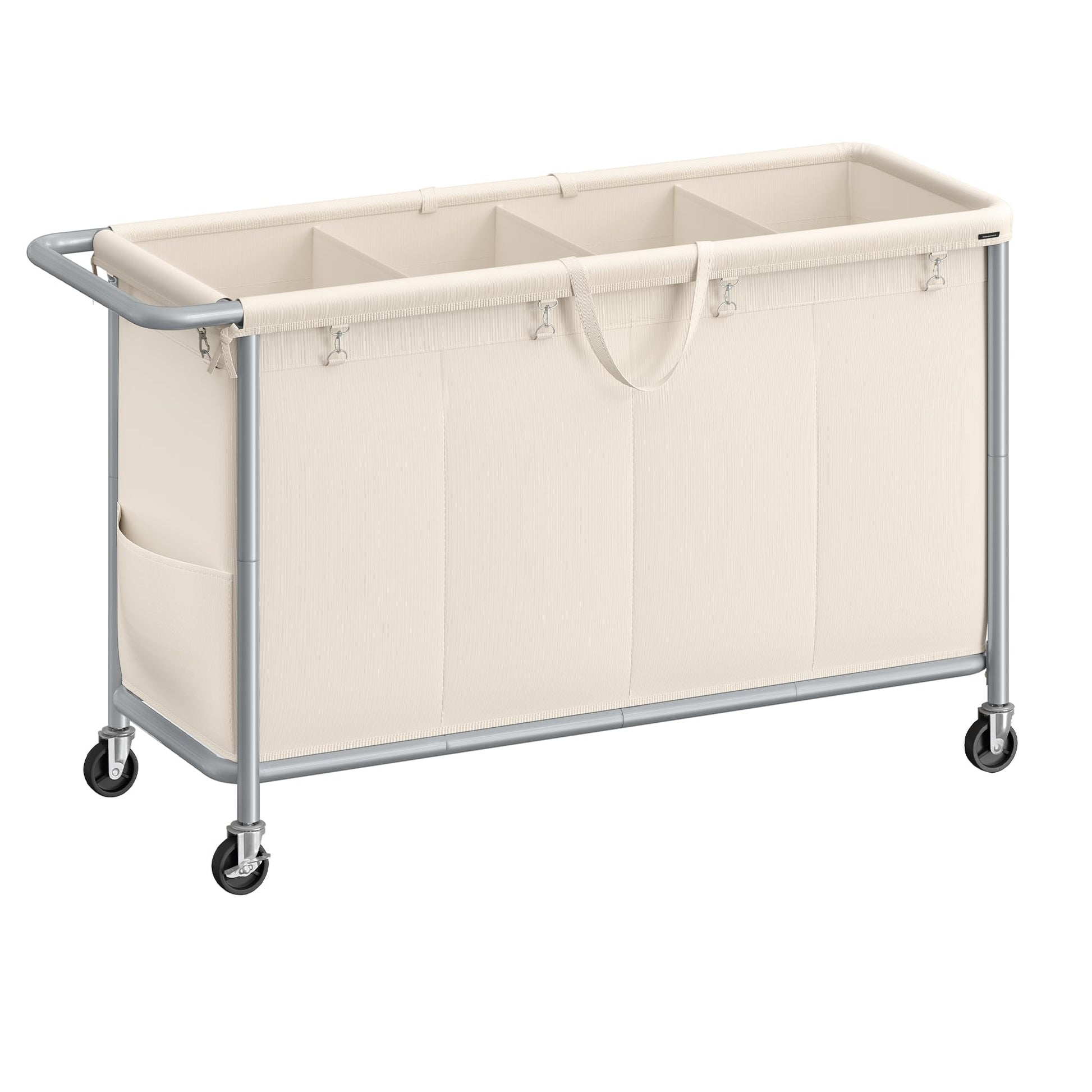 SONGMICS Laundry Basket with Wheels, 4-Section Rolling Laundry Hamper, 68.6 Gallons (260 L)