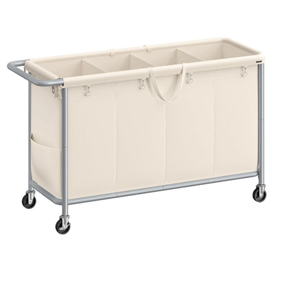 SONGMICS Laundry Basket with Wheels, 4-Section Rolling Laundry Hamper, 68.6 Gallons (260 L)