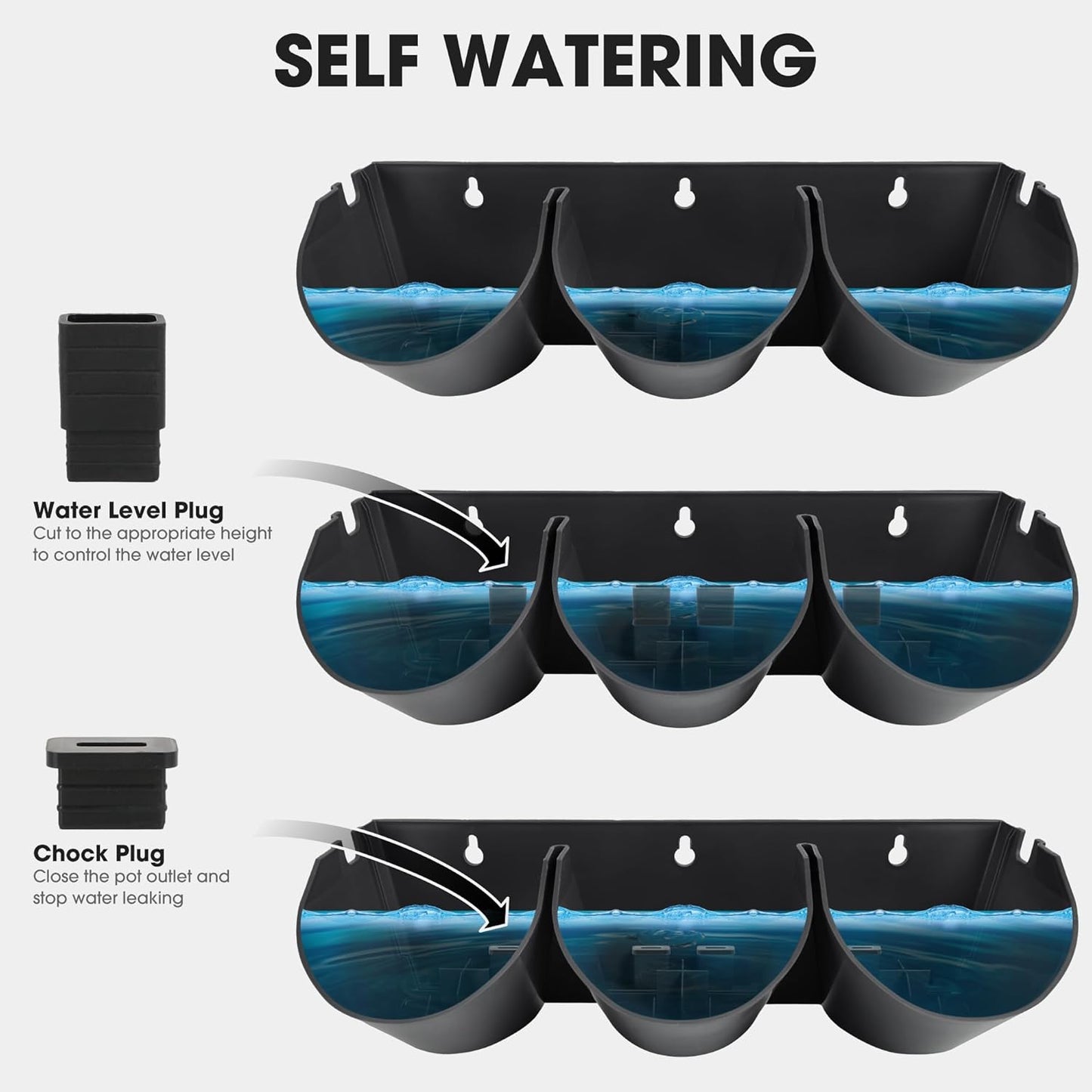 Worth Garden Upgraded 6 Sets (18 Pockets) Self Watering Stackable Vertical Planters - Wall Mounted Plastic Plant Grow Pots fr Strawberries Flowers Herbs - Indoor Outdoor Green Wall Decoration (Black)