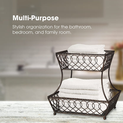 Gourmet Basics by Mikasa Loop and Lattice 2-Tier Rectangular Metal Countertop Basket, 14.25 x 12