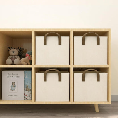 Closet Storage Bins, Fabric Closet Organizers and Storage Basket for Shelves, Collapsible Shelf Baskets for Organizing Shelves, Bedroom Clothes Basket, Beige, 3 Pack