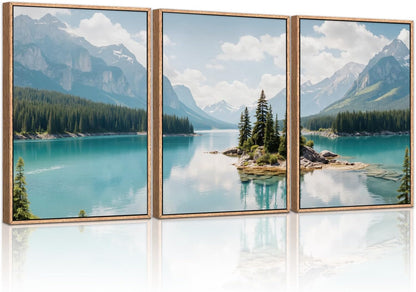 HLNIUC Large Mountain Lake Framed Canvas Wall Art Set,Beautiful Nature Landscape Wall Decor,Lake Forest and Mountain Scenery Art Print,Modern Scenic Wall Painting for Living Room,Bedroom - 16”x24”x3