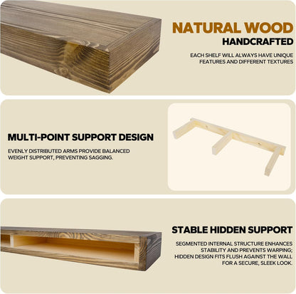 Floating Shelves 24 inch for Wall Set of 2,3 inch Thick Pine Wood Wall Mount Shelf for Kitchen Living Room Bedroom Bathroom,8" D x 24" L x 3" H-Drak Walnut