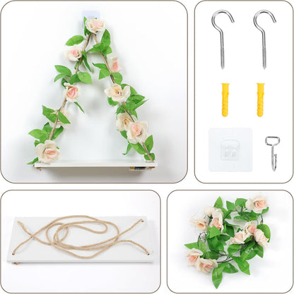Floating Shelves for Wall,Plant Wall Decor,Hanging Shelf,Cottage Core Decor,Room Decor Aesthetic,Boho Room,Adhesive Shelves,Floating Shelves for No Drilling,Two-Piece Set(Champagne Flower)