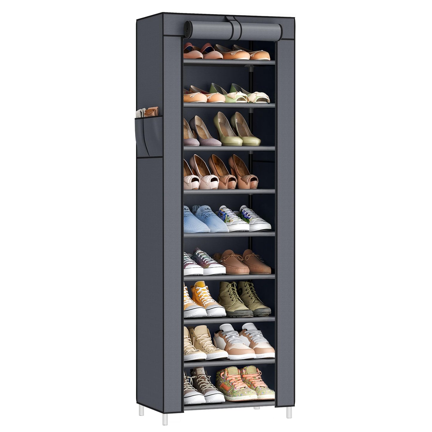 SONGMICS 10-Tier Shoe Rack, Shoe Storage Cabinet with Dustproof Cover, Free-Standing Storage