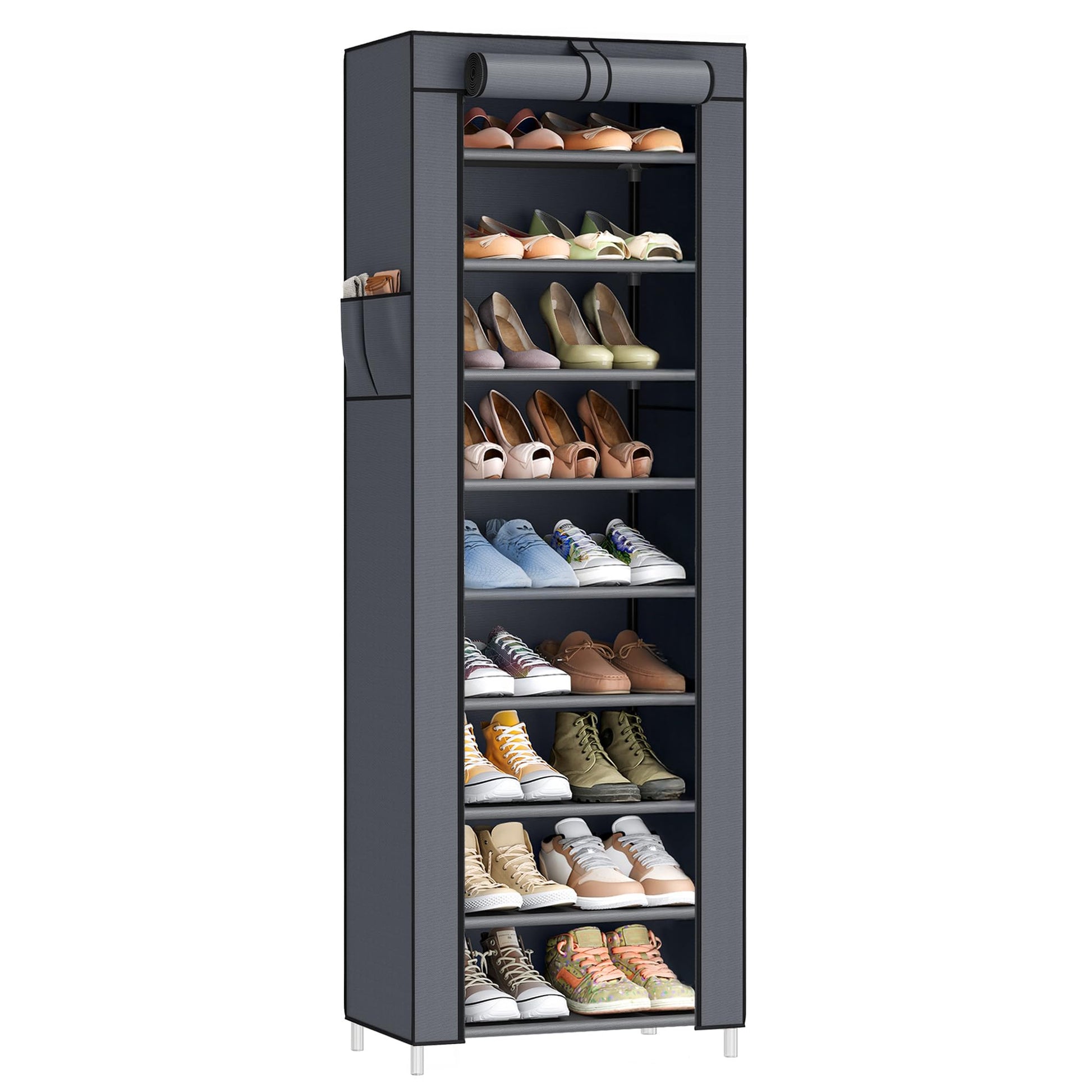SONGMICS 10-Tier Shoe Rack, Shoe Storage Cabinet with Dustproof Cover, Free-Standing Storage