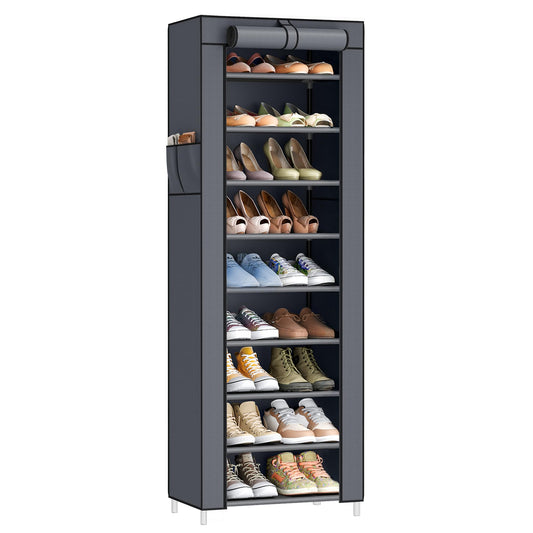 SONGMICS 10-Tier Shoe Rack, Shoe Storage Cabinet with Dustproof Cover, Free-Standing Storage