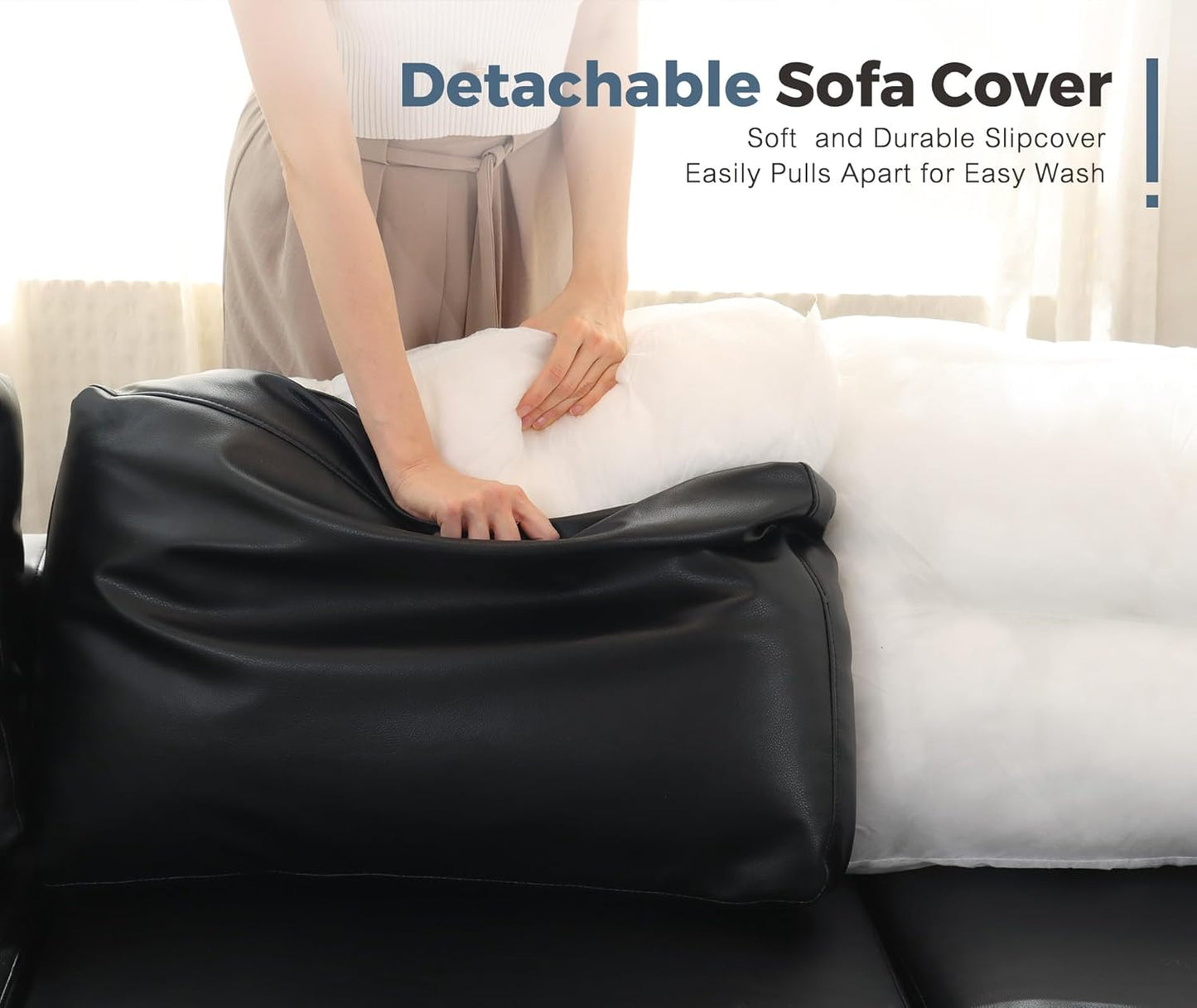 118.5" Faux Leather Modular Sectional Sofa with Storage Seat, Oversized 4 Seater Couch Deep Seat with Removable Cover Black