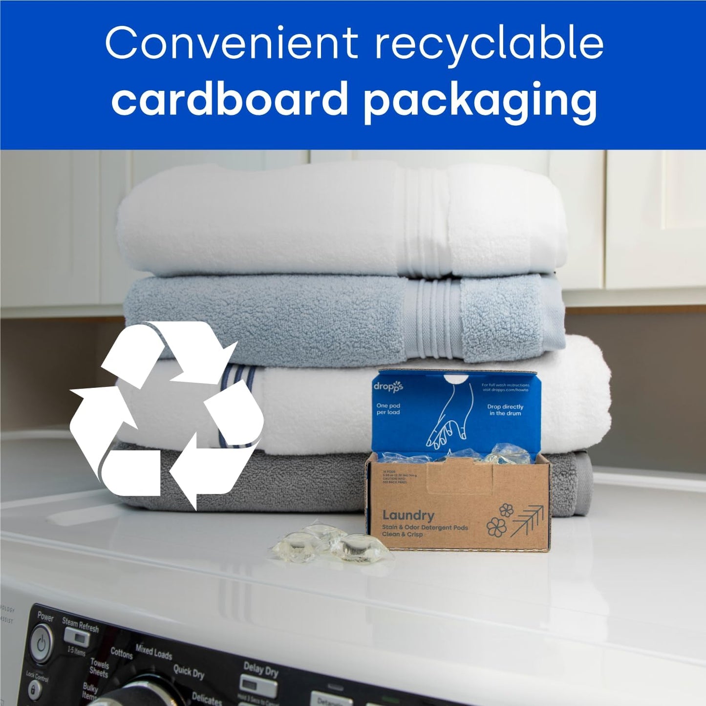 Dropps Free + Clear Biobased Power Laundry Detergent Pods, Unscented (140 Count) - HE Compatible Laundry Pods for Fresh Clothes - Laundry Soap Supplies & Recyclable Paperboard Packaging