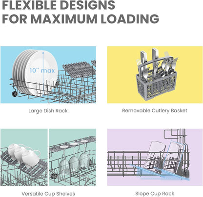 COMFEE??Portable Mini Dishwasher, Energy Star, Countertop, 6 Place Settings, with 8 Washing Programs, Speed, Baby-Care, ECO& Glass, Dish Washer for Dorm, RV& Apartment, White