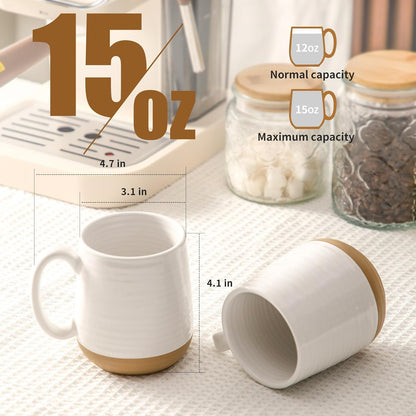 Large Ceramic Coffee Mugs Set - 15 OZ Porcelain Coffee Latte Cups Set of 4 with Handle Perfect for Cappuccino, Tea, Mocha, Hot or Cold Drinks, Unique Glaze Design for Home, Cafe and Coffee Bar, White