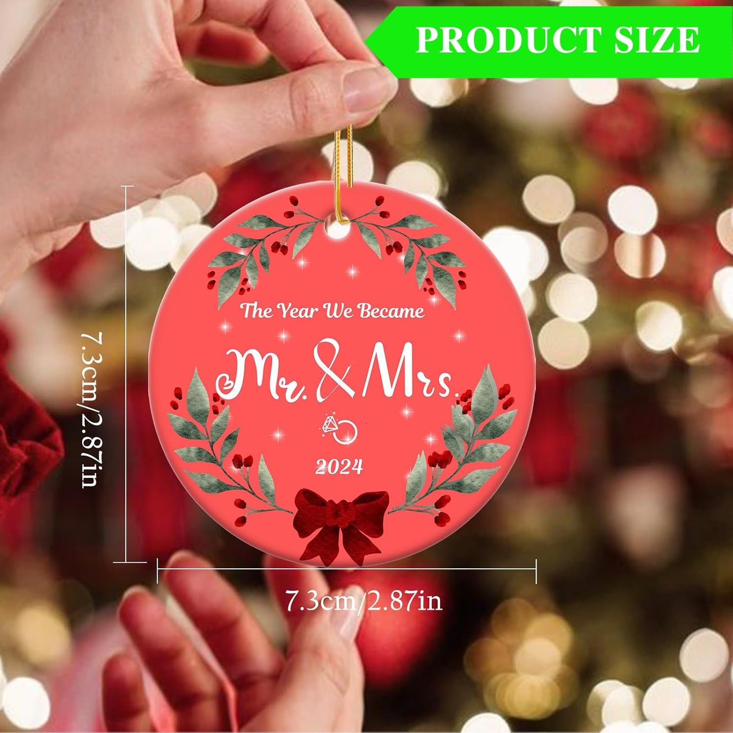 Our First Christmas Engaged Ornament for Couples 2024, Mr & Mrs Ceramic Keepsake Engagement Ornaments for Hanging Decor