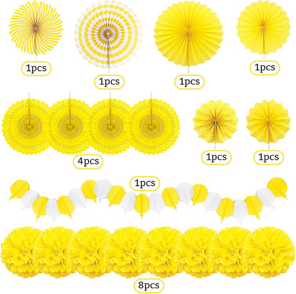 Yellow Party Decorations, Papar Fans Pompoms Fans Garlands for Birthday Bridal Baby Shower Wedding Graduation Spring Festival Party Decorations