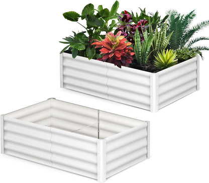 Galvanized Raised Garden Bed Outdoor, 2 Pcs 6x3x1FT Outdoor Large Planter Raised Beds Open Base with Safety Edge and Glove for Vegetables Flowers Ground Planter, White
