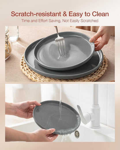 Famiware Milkyway Plates and Bowls Set, 12 Pieces Dinnerware Sets, Dishes Set for 4, Dark Gray