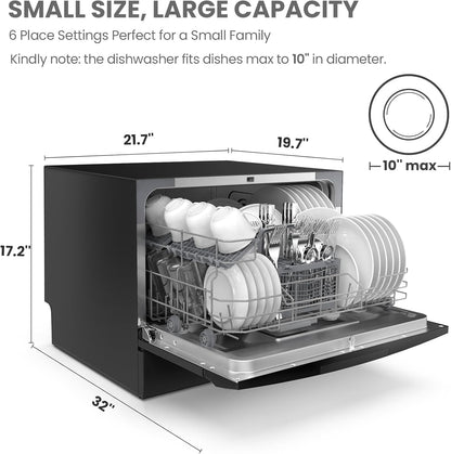 COMFEE??Countertop Dishwasher, Energy Star Portable Dishwasher, 6 Place Settings & 8 Washing Programs, Speed, Baby-Care, ECO& Glass, Dish Washer for Dorm, RV& Apartment, Black