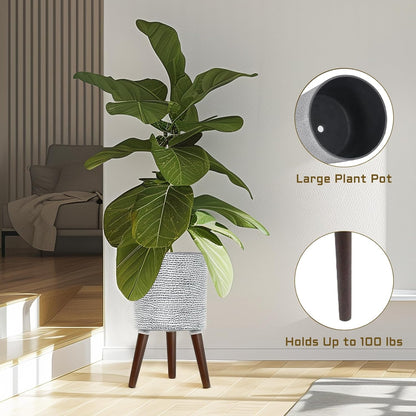 Flower Pot with Legs Tall Flower Pot with Drainage Holes for Indoor and Outdoor Decorative Planting (Gray Wave, 10 Inches)