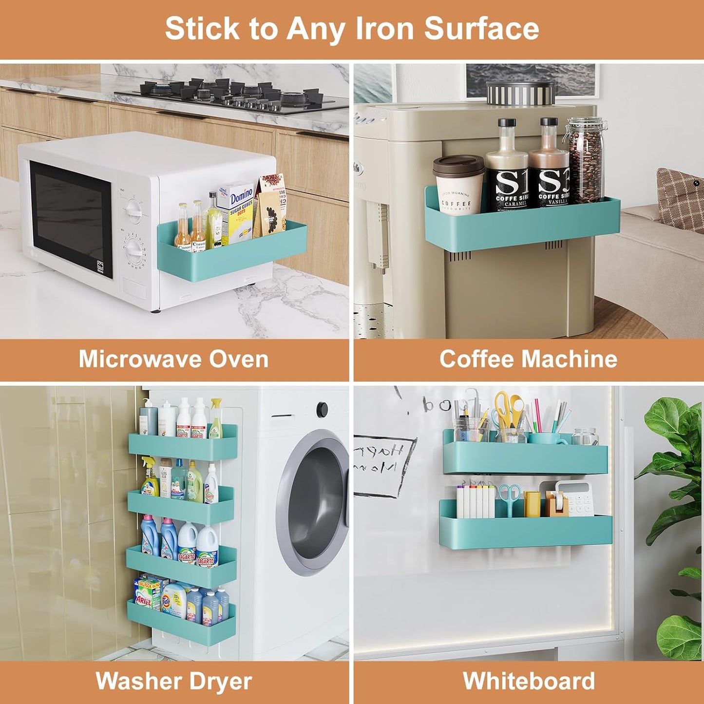 Magnetic Spice Rack for Refrigerator, Kitchen Organizer and Storage Shelf, Blue (4 Pack)…