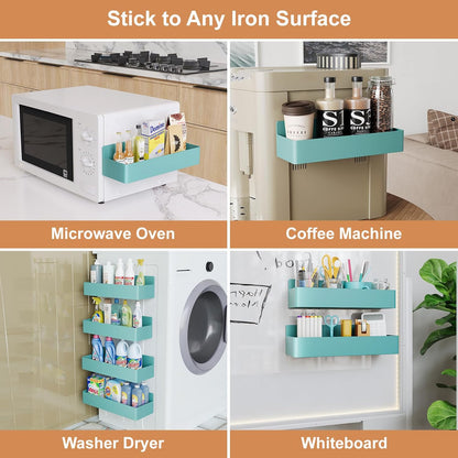 Magnetic Spice Rack for Refrigerator, Kitchen Organizer and Storage Shelf, Blue (4 Pack)…