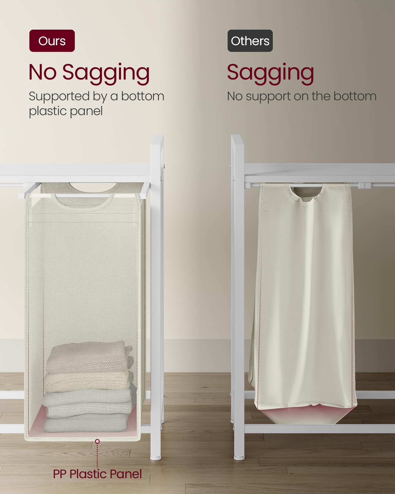 VASAGLE Laundry Hamper, Laundry Basket, Laundry Sorter with 4 Pull-Out and Removable Bags, Shelf