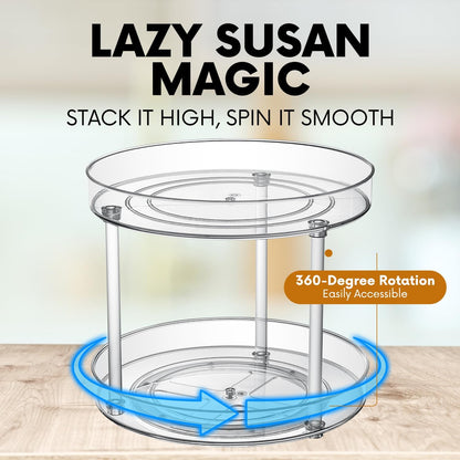 Clear Lazy Susan Organizer, Spice Rack Kitchen Cabinet Turntable, Pantry and Fridge Rotating Storage, Makeup Vanity for Skincare, Perfume, Cosmetic Dresser