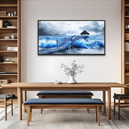 ZUITINGHUA Large Black Framed Wall Decor For Living Room Canvas Wall Art For Office Modern Wall Decorations For Bedroom Ocean Landscape Painting Black And White Pictures Artwork Home Decor 24x48 In