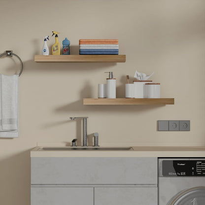 IAE Floating Wall Shelves 16 inch,Bathroom Shelves Wall Mounted,Invisible Shelves Floating Kitchen Shelves,Wooden Wall Shelves with Brackets for Living Room Wall Mounted,Easy Install,Set of 2,Natural