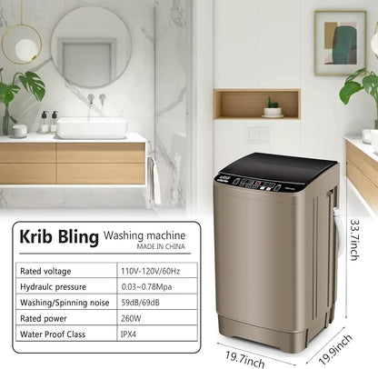 Full Automatic Washing Machine with LED Display, 17.7 lbs Portable Washer Drain Pump, 10 Programs & 8 Water Levels Selections, Ideal for RV, Camping, Apartment, Dorm, Gold