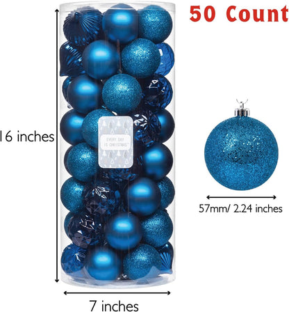 Every Day is Christmas Ornaments, Shatterproof Christmas Tree Ornament Set, Christmas Balls Decoration 50 Count (2.24"/57mm, Royal Blue)