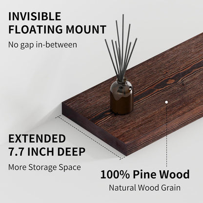 SAUMONIERES Floating Shelves 8 Inch Deep Solid Wood Wide Wall Shelf Set of 1 Wall Mounted for Bedroom Bathroom Living Room Kitchen, 48 Inch Walnut