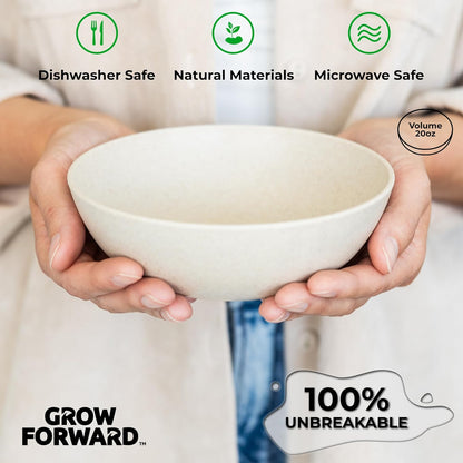 Grow Forward Premium Wheat Straw Bowls - 20oz Microwave Safe Plastic Cereal Bowls Set of 8 for Kitchen, Camping, RV, Dessert, Snack, Soup, Salad, Fruit - Reusable, Unbreakable & BPA Free - Moonlight