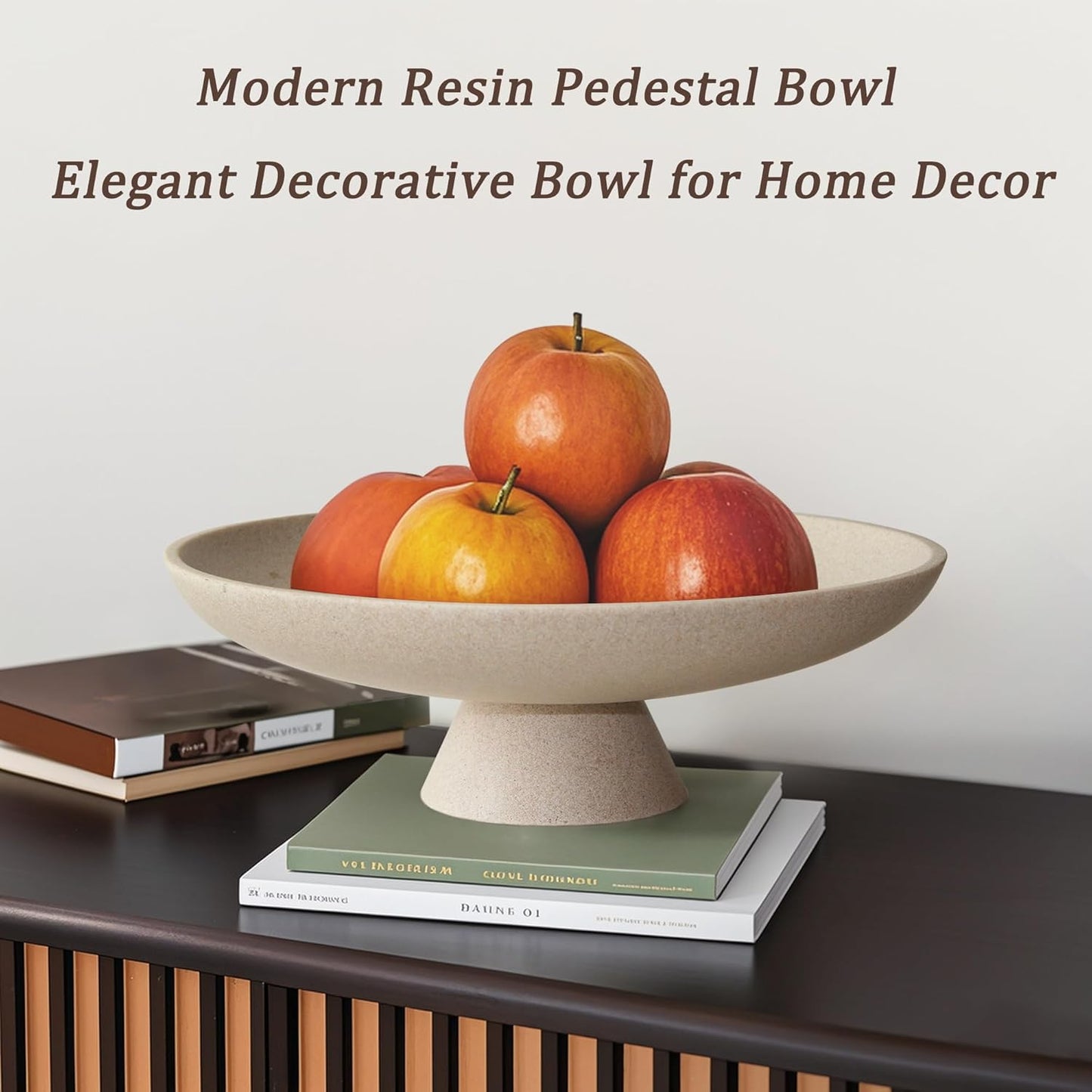 Modern Resin Pedestal Decorative Bowl, Large Fruit Bowl for Kitchen Counter, Stylish Key Bowl for Entryway Table, Beige