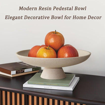 Modern Resin Pedestal Decorative Bowl, Large Fruit Bowl for Kitchen Counter, Stylish Key Bowl for Entryway Table, Beige