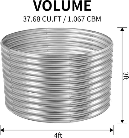 Land Guard 4×4×3ft Galvanized Raised Garden Bed Kit, Round Galvanized Planter Raised Garden Boxes Outdoor, Large Metal Raised Garden Beds for Vegetables, Silver