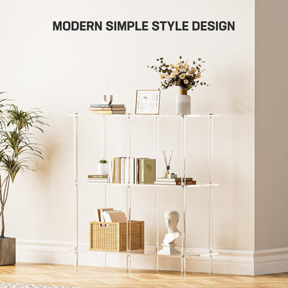 Acrylic Console Table, 29.53" Modern Entryway Table with Storage Shelves, 3 Tier Layer Storage for Foyer, Living Room, Clear.