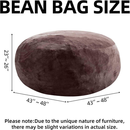 Bean Bag Chair 4Ft, Memory Foam Filled, Large Beanbag Chairs for Adults and Teens, Soft Sofa with Removable Flannel Cover, Round Couch for Living Room Bedroom College Dorm (Brown, 4FT-47×47"×24")