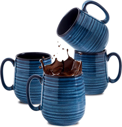 Hasense Coffee Mug Set of 4, 12 Ounce Ceramic Coffee Cups with Handle, Large Mug Set for Coffee, Tea, Chocolate, Modern Mug Gift for Men and women, Dishwasher & Microwave Safe(Blue)